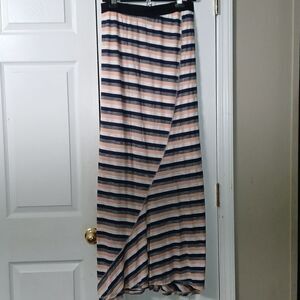 WallpapHer  navy peach white striped pullon maxi skirt  Sz M NWOT